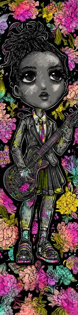 Free teacher bookmark featuring a darker-skinned lady teacher with a guitar